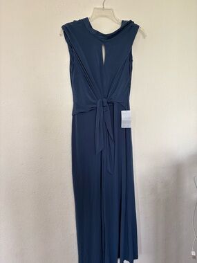 London Times Slate Blue Sleeveless Keyhole Jumpsuit